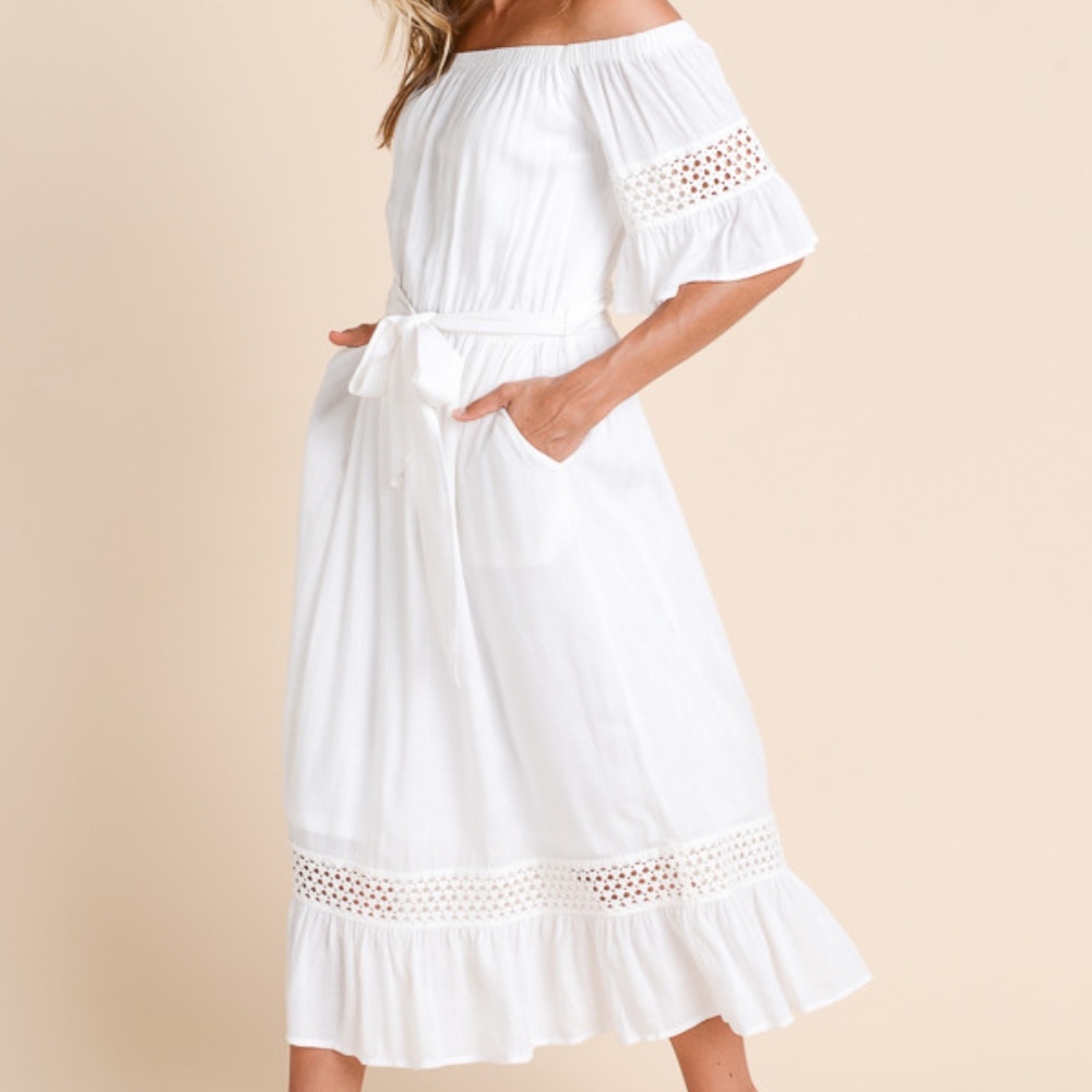 Off Shoulder Ruffle Midi Dress